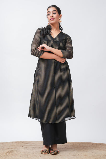 Black Georgette Lurex Kurta with Palazzo