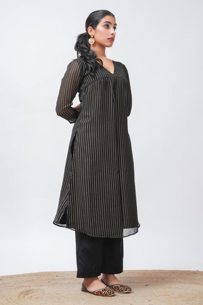 Black Georgette Lurex Kurta with Palazzo