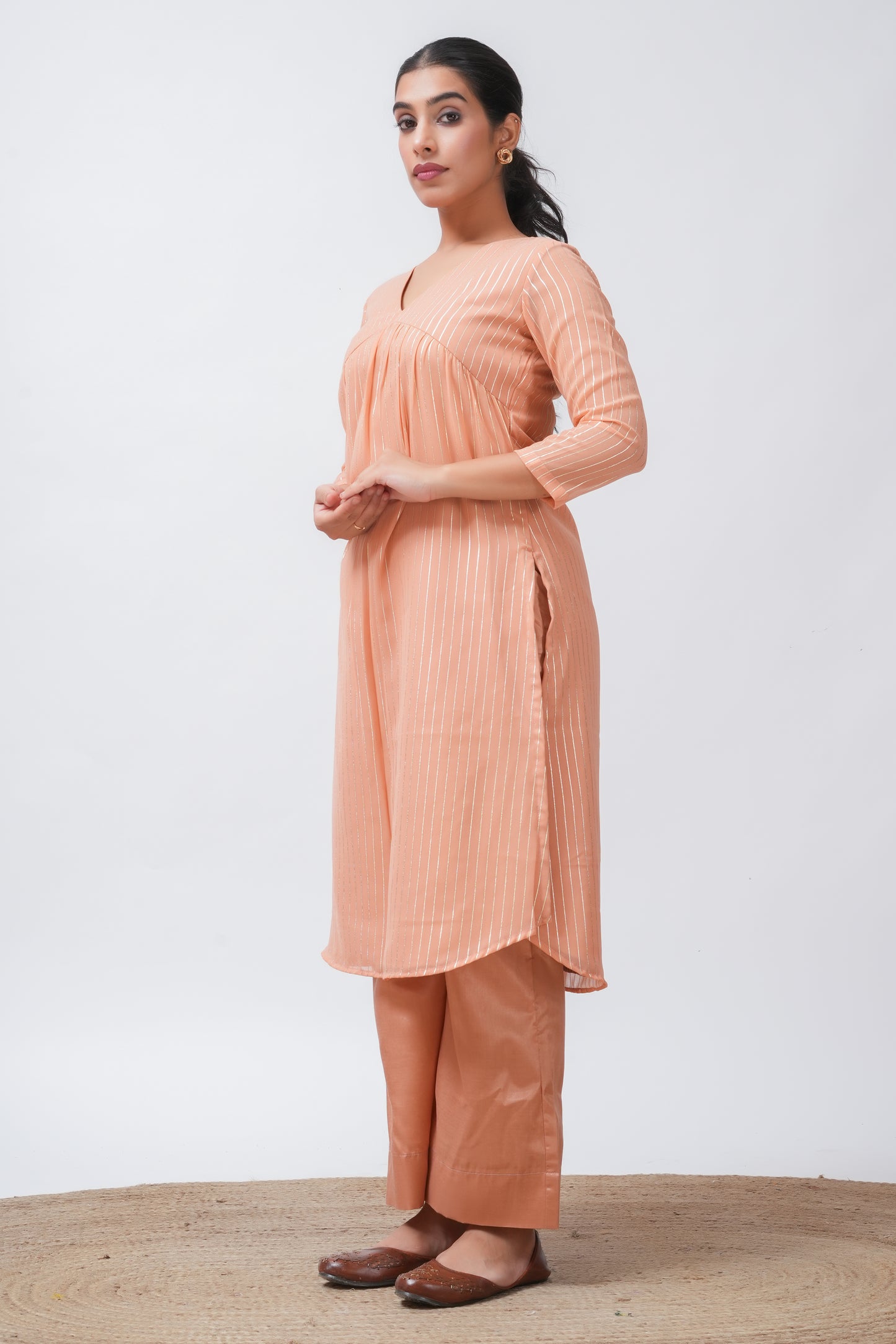 Peach Georgette Lurex Kurta with Palazzo