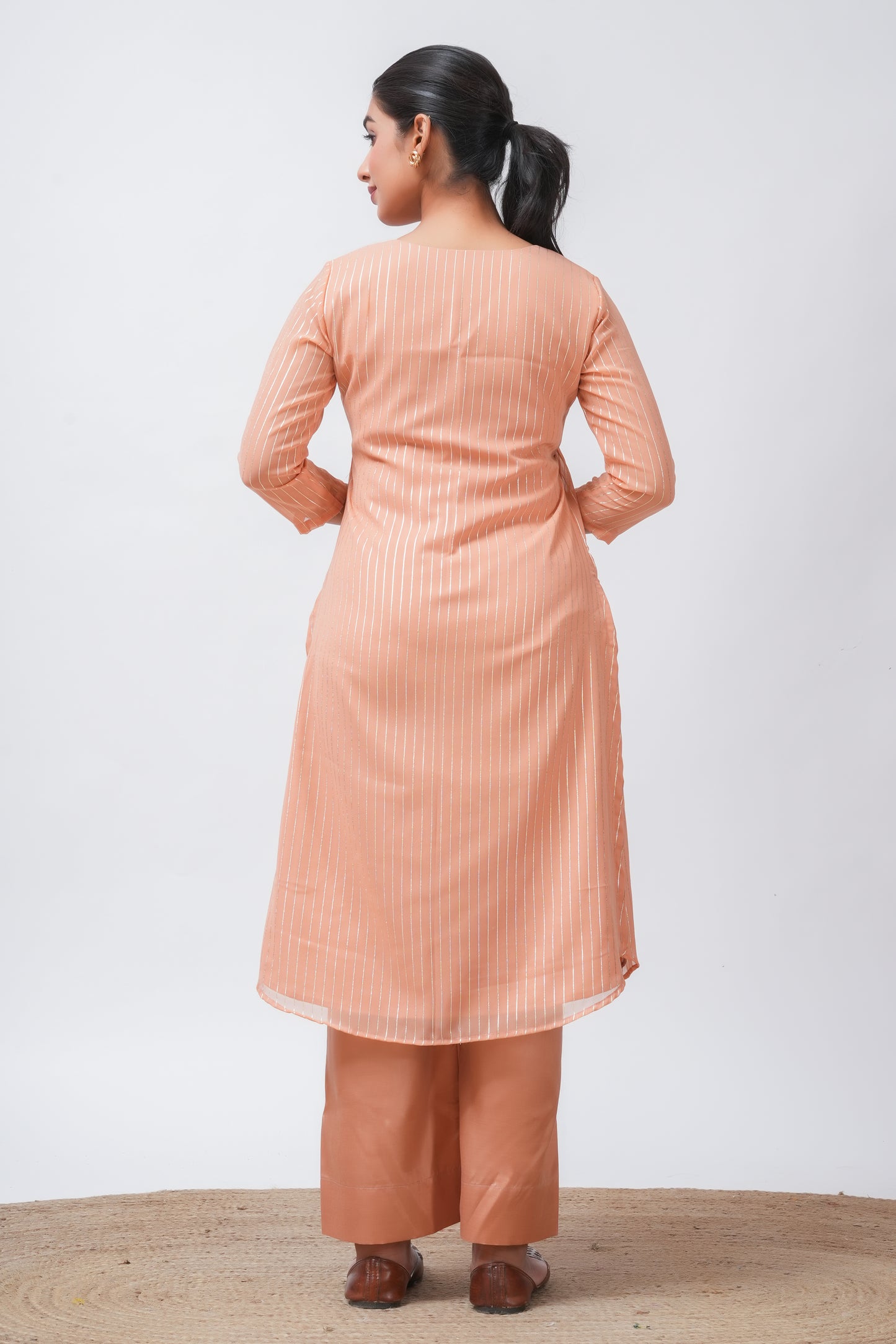 Peach Georgette Lurex Kurta with Palazzo