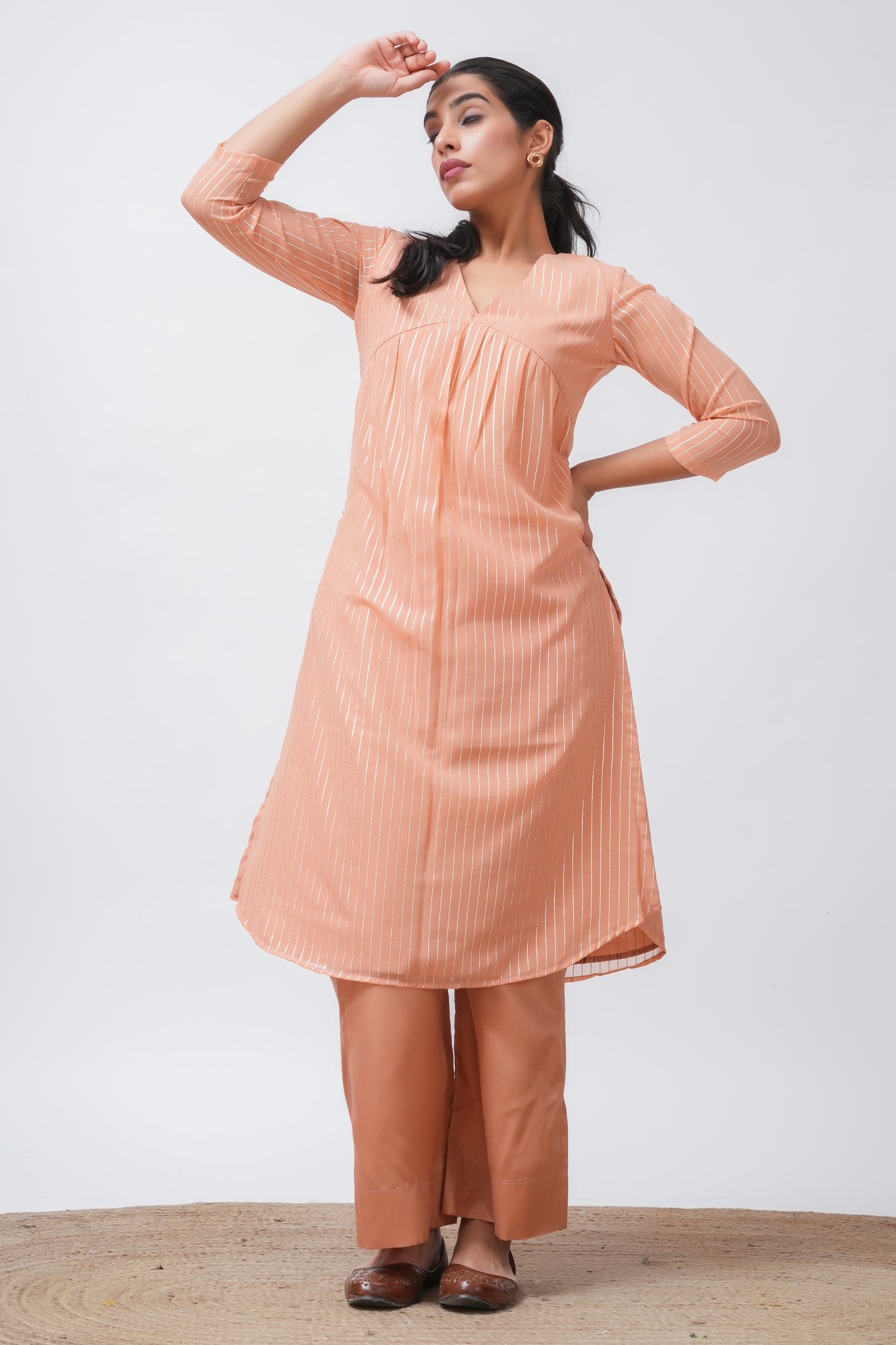 Peach Georgette Lurex Kurta with Palazzo