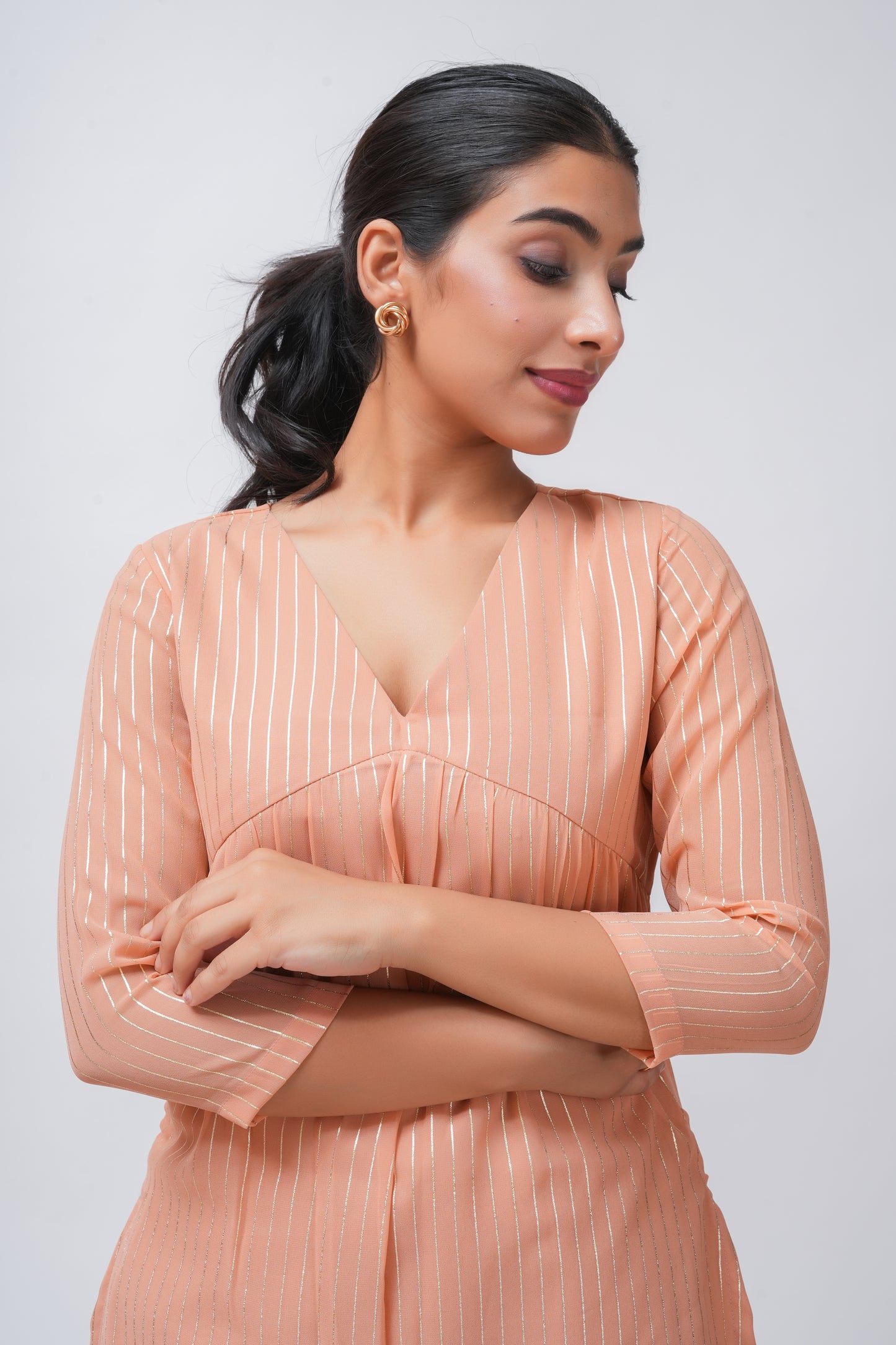 Peach Georgette Lurex Kurta with Palazzo