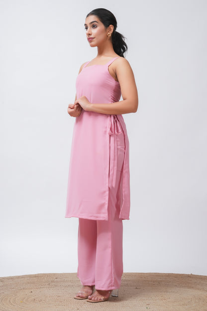 Pink Georgette Side Tie-up Kurta with Pants