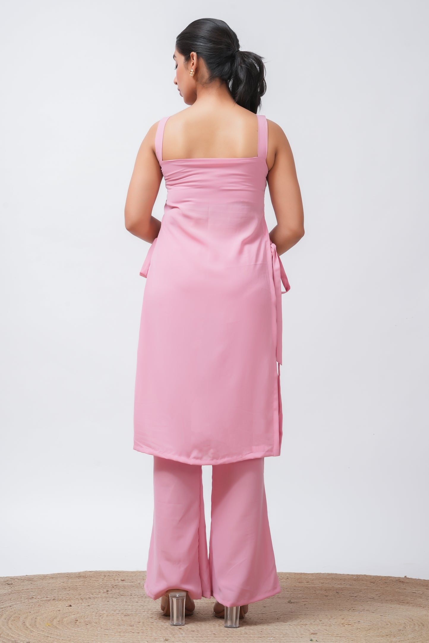 Pink Georgette Side Tie-up Kurta with Pants