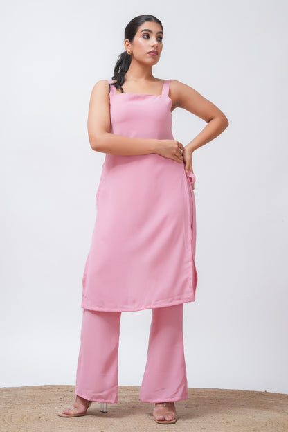 Pink Georgette Side Tie-up Kurta with Pants