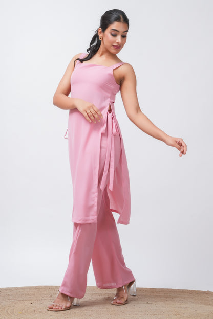 Pink Georgette Side Tie-up Kurta with Pants