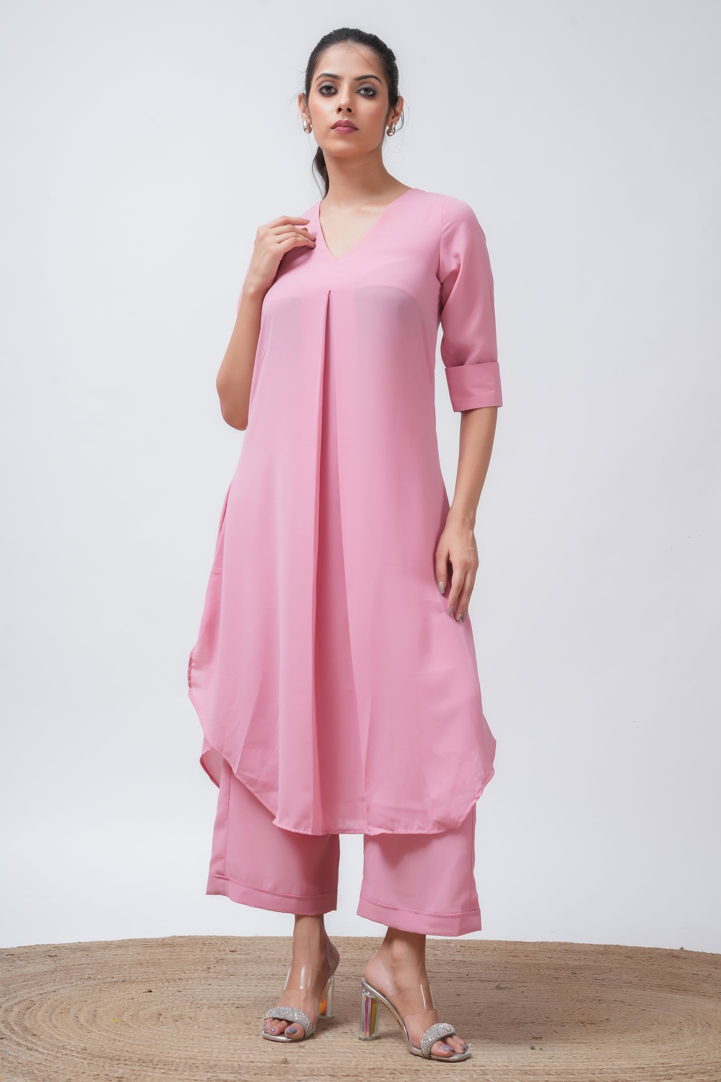 Pink Georgette Kurta with Pants