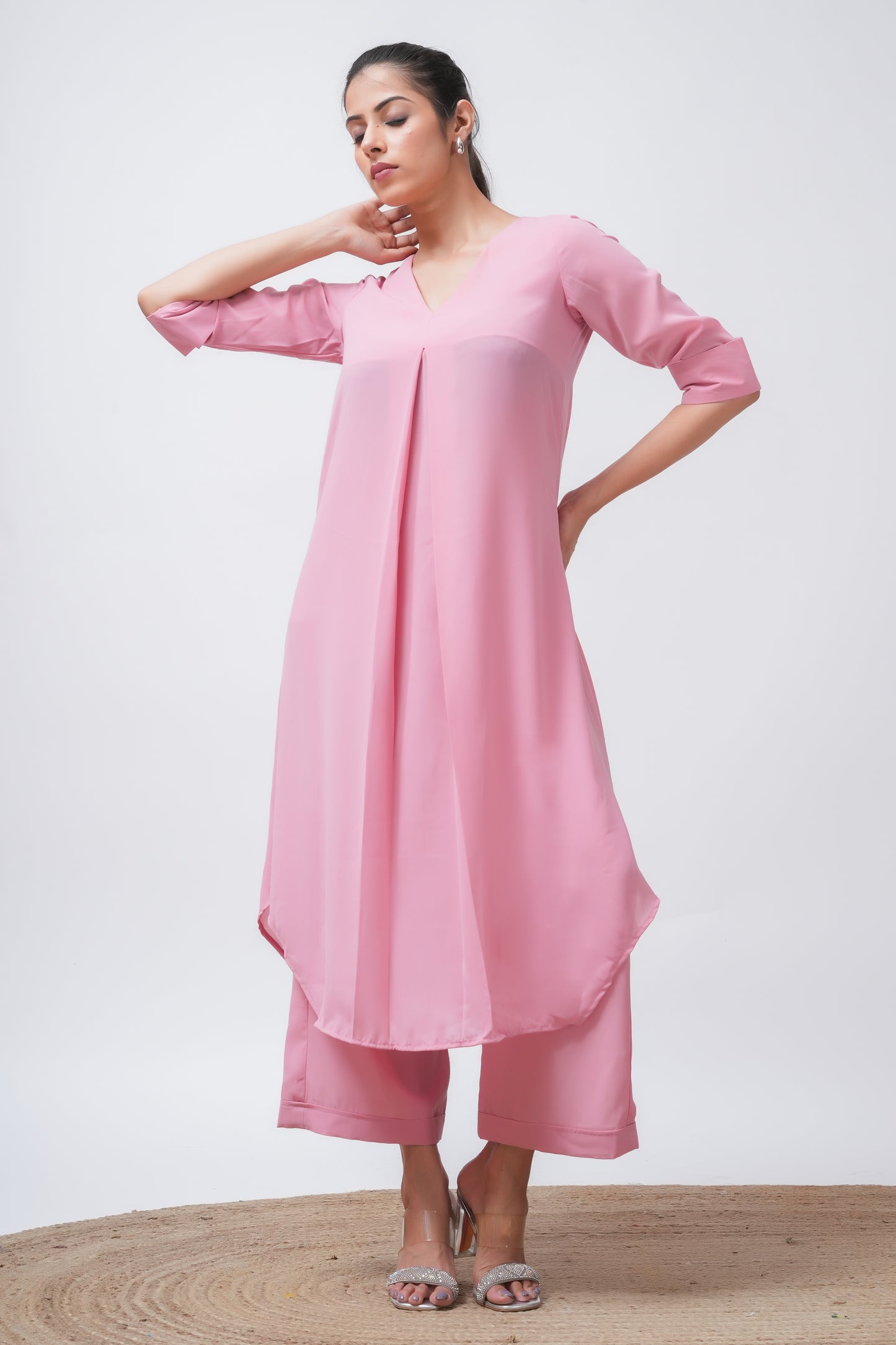 Pink Georgette Kurta with Pants