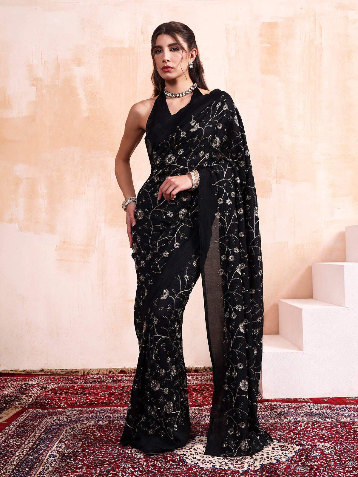 Black Cursh Embroidered Saree