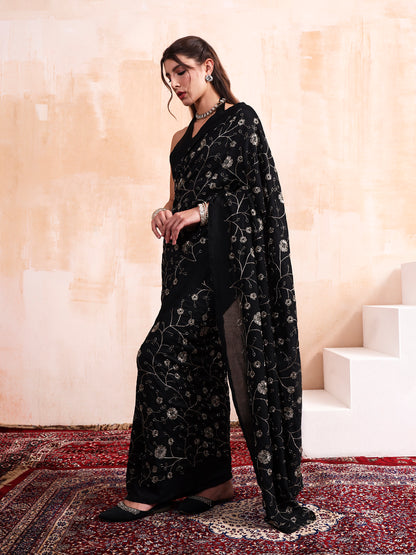 Black Cursh Embroidered Saree
