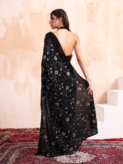 Black Cursh Embroidered Saree