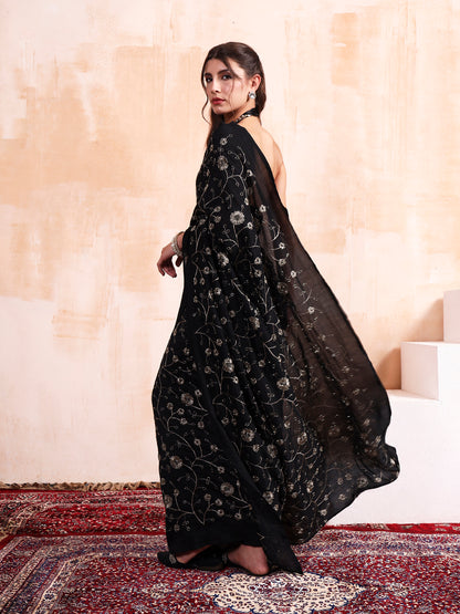 Black Cursh Embroidered Saree