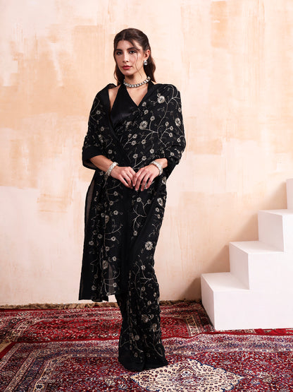 Black Cursh Embroidered Saree
