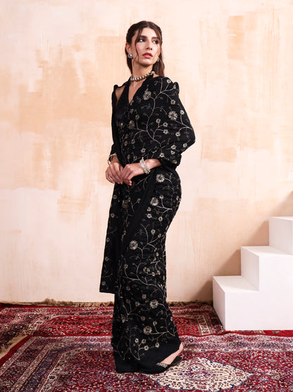 Black Cursh Embroidered Saree