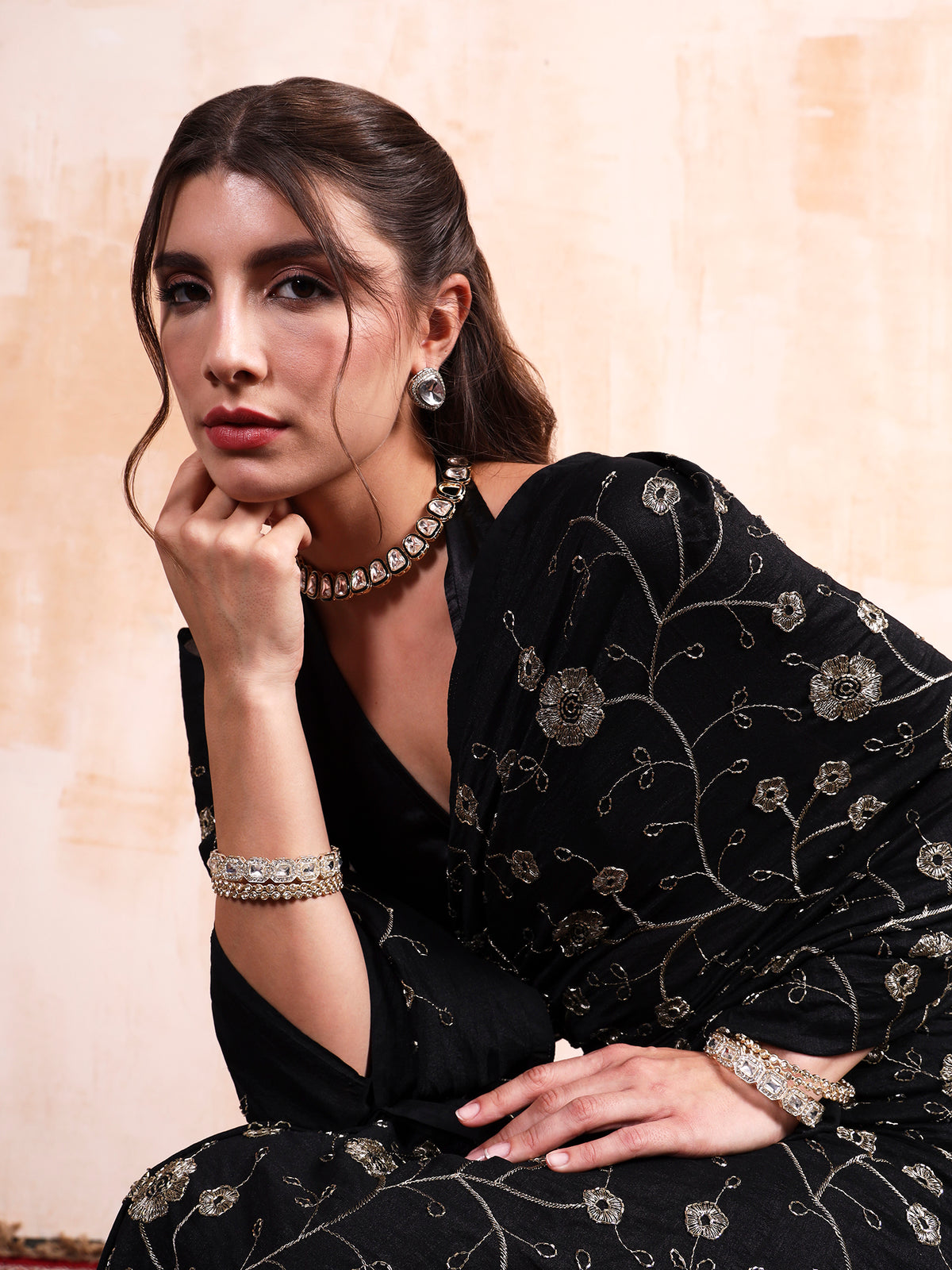 Black Cursh Embroidered Saree