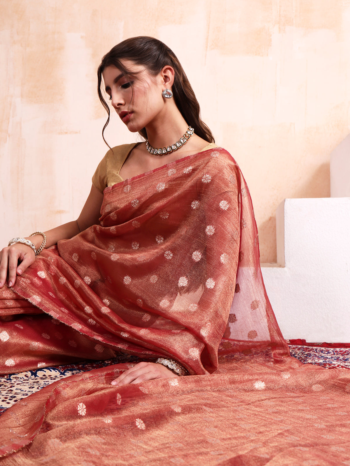 Salmon Red Chanderi Silk saree