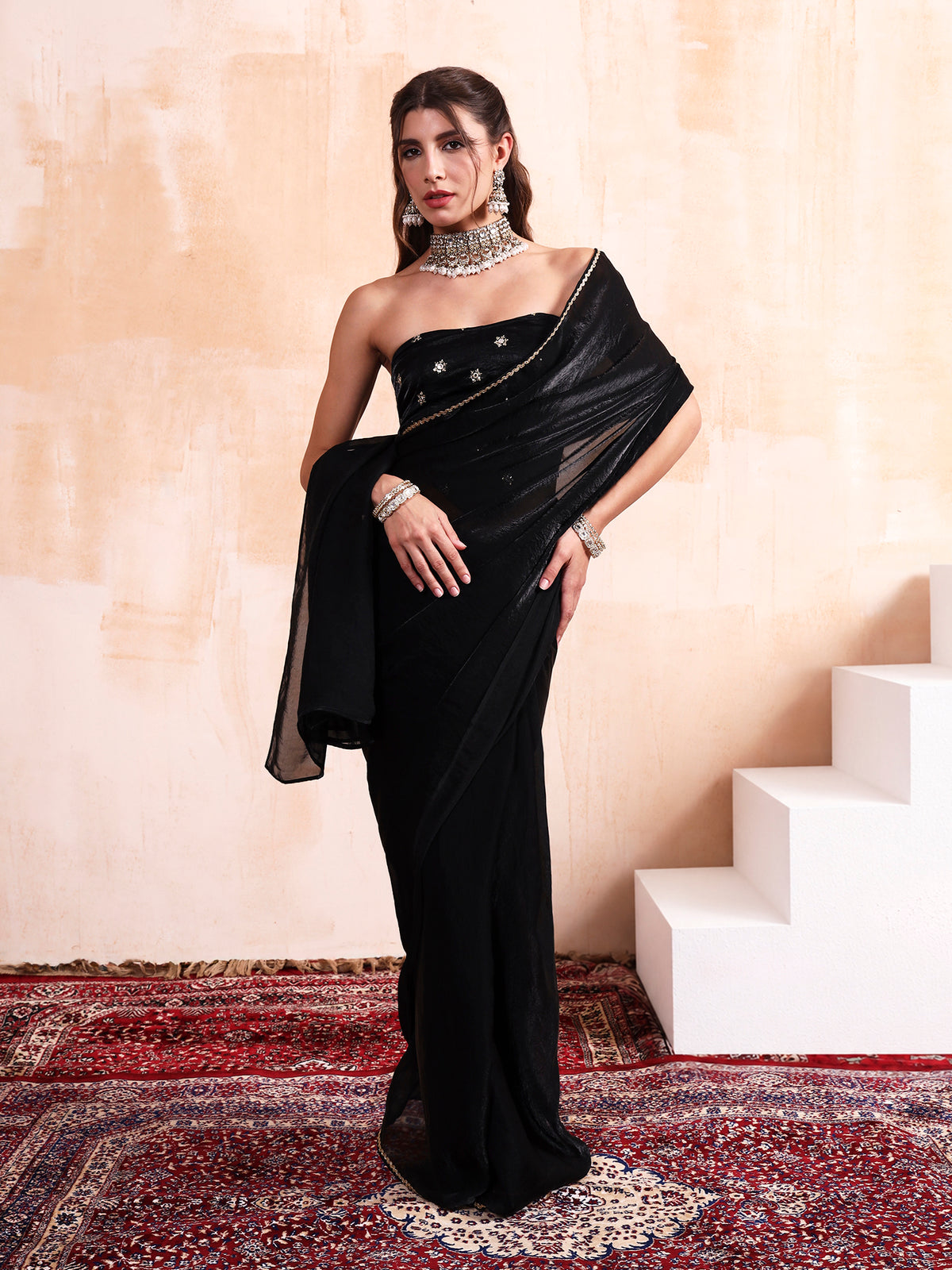 Black Silk saree with Embroidered blouse