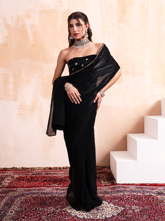 Black Silk saree with Embroidered blouse