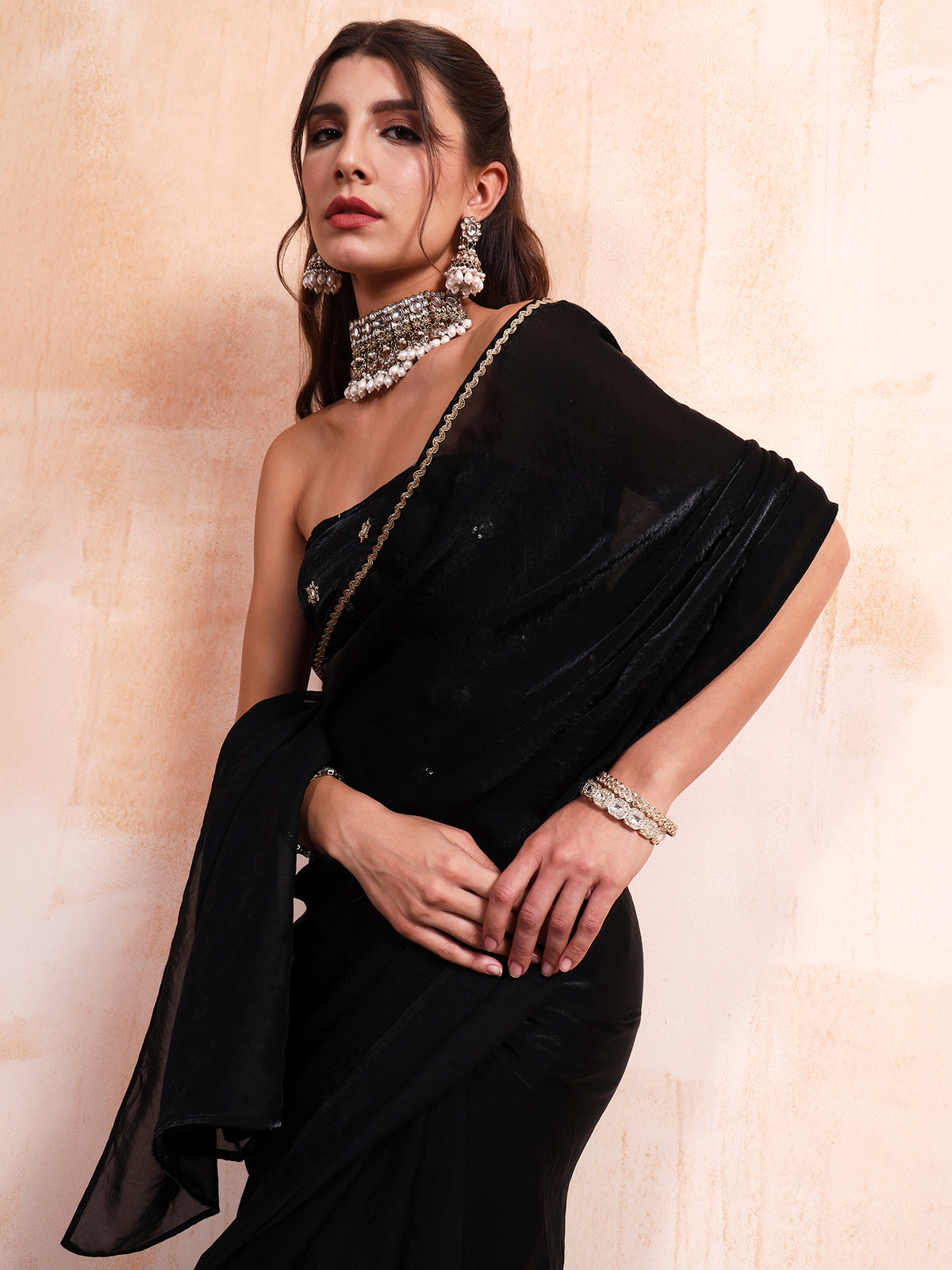Black Silk saree with Embroidered blouse