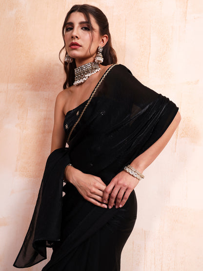 Black Silk saree with Embroidered blouse