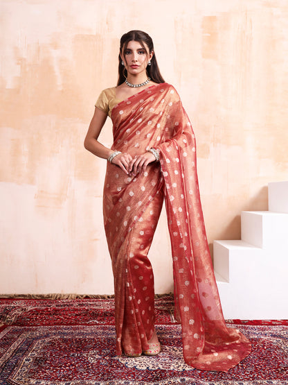 Salmon Red Chanderi Silk saree