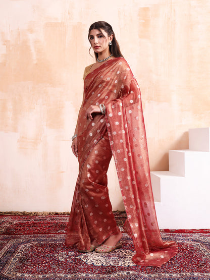 Salmon Red Chanderi Silk saree