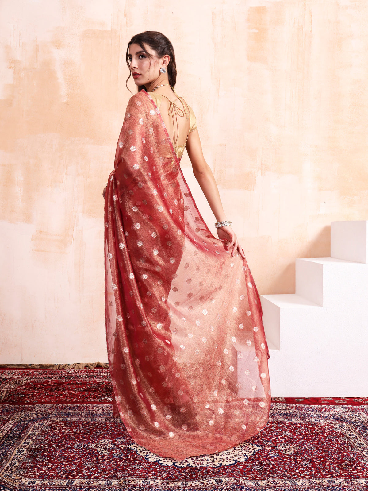 Salmon Red Chanderi Silk saree
