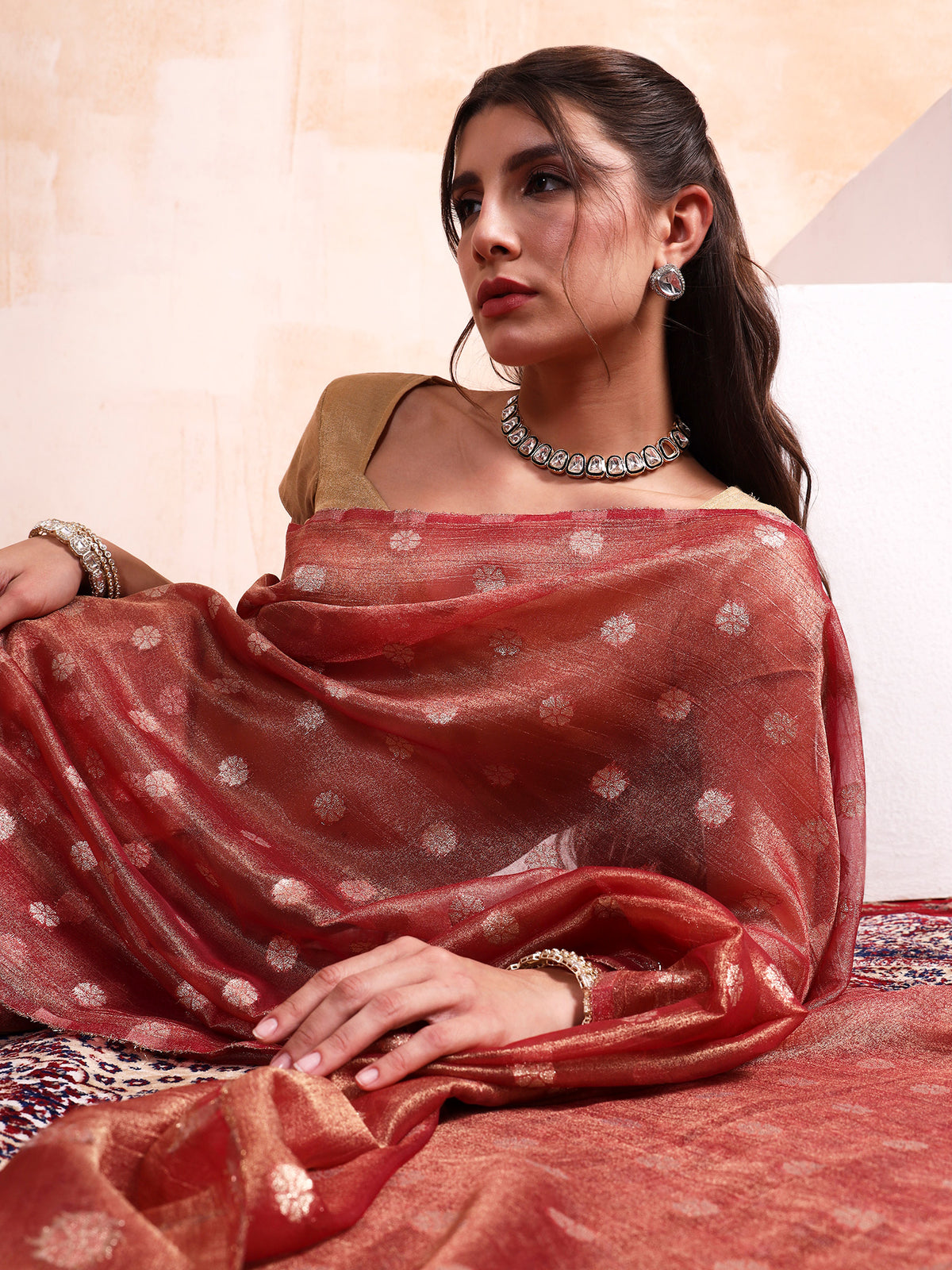 Salmon Red Chanderi Silk saree