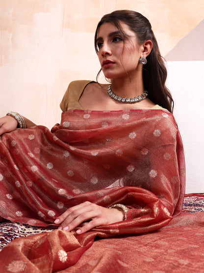Salmon Red Chanderi Silk saree