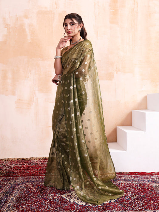 Olive Green Chanderi Silk saree