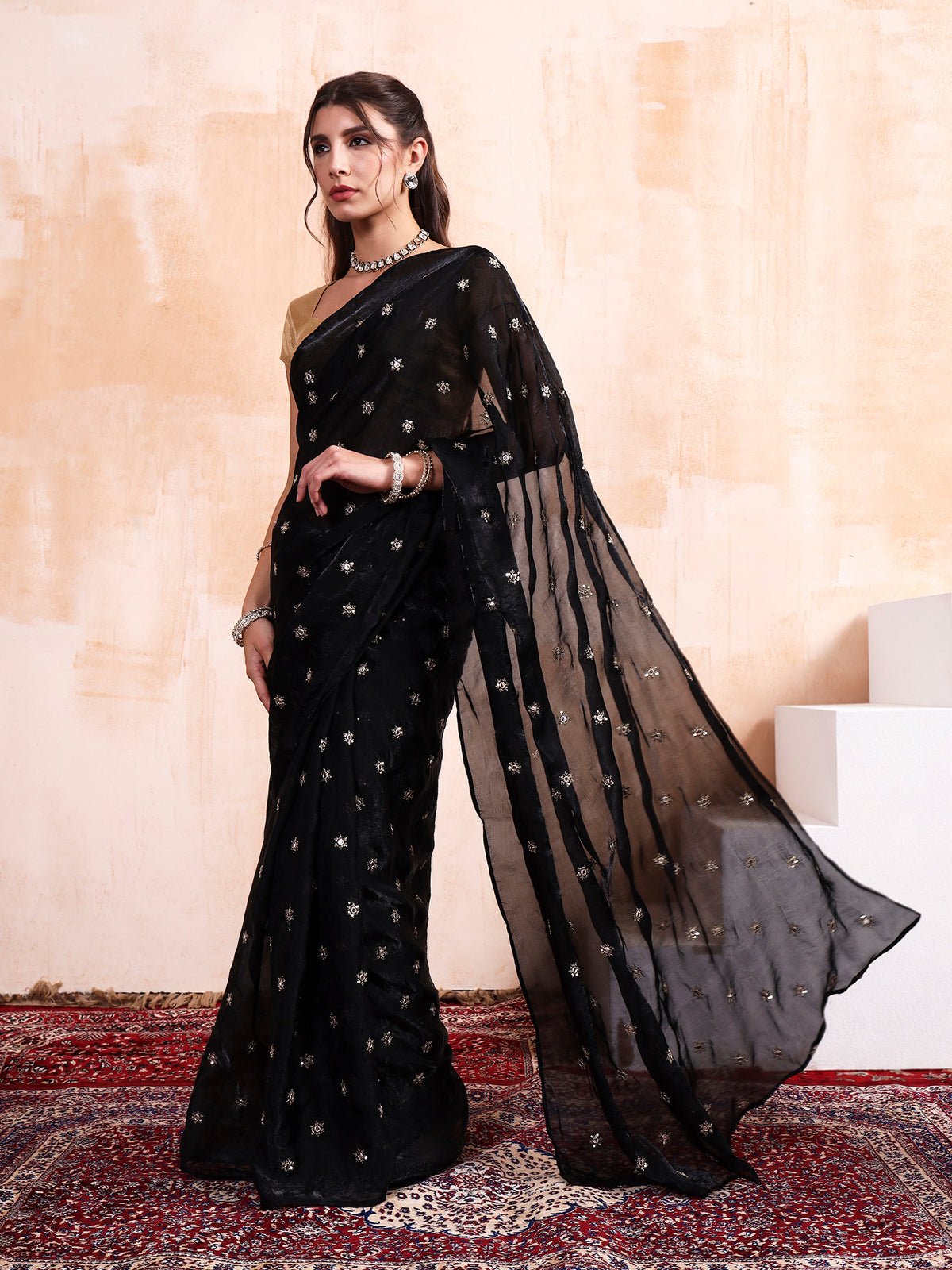 Black Buti embroidered Saree