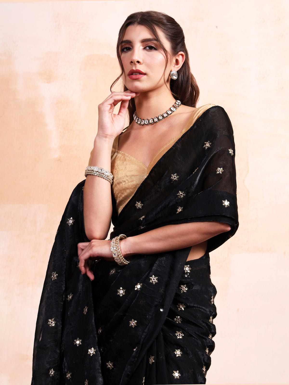 Black Buti embroidered Saree