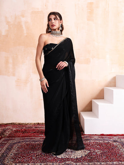 Black Silk saree with Embroidered blouse
