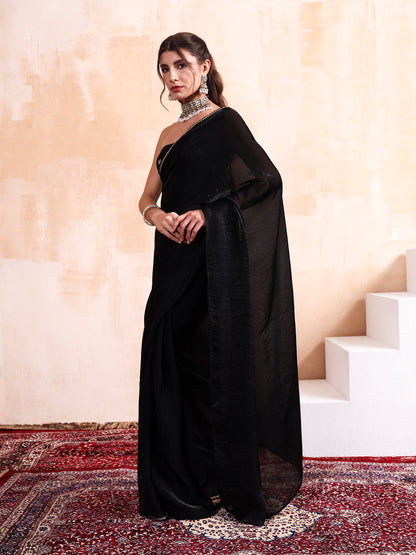 Black Silk saree with Embroidered blouse