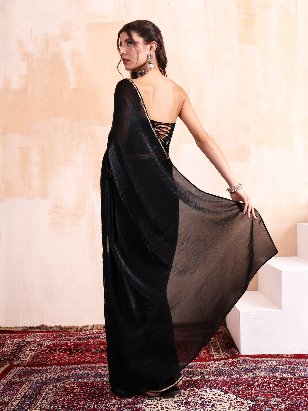 Black Silk saree with Embroidered blouse