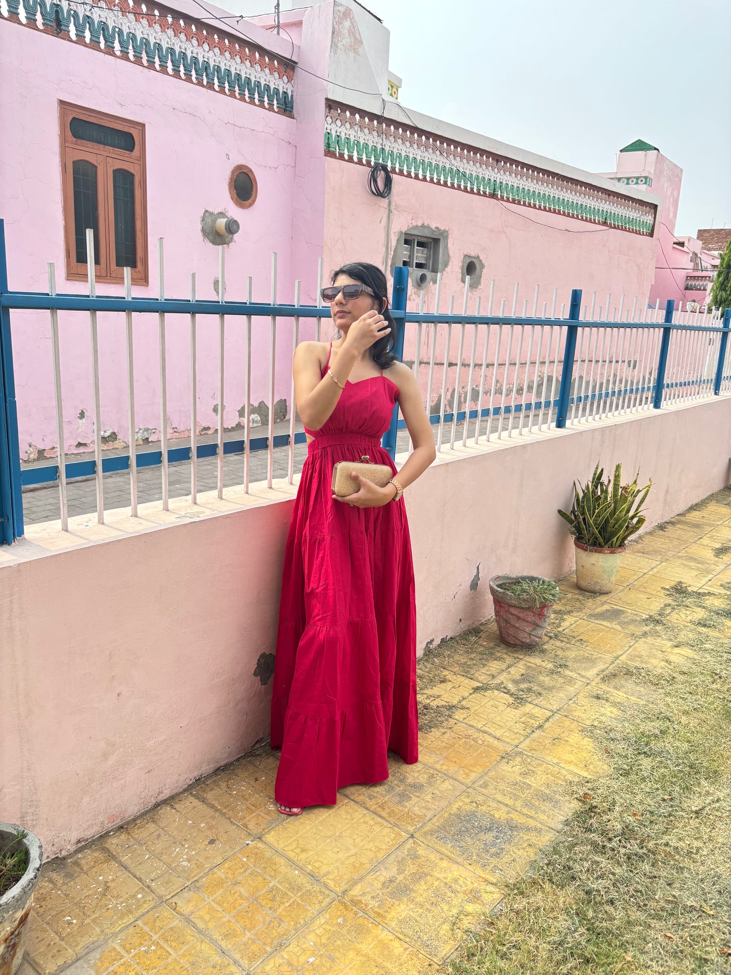 Hot Pink tiered maxi dress