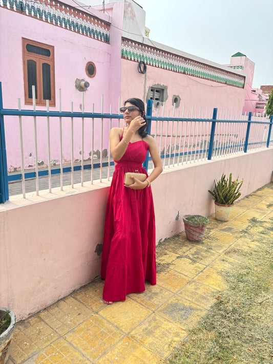 Hot Pink tiered maxi dress