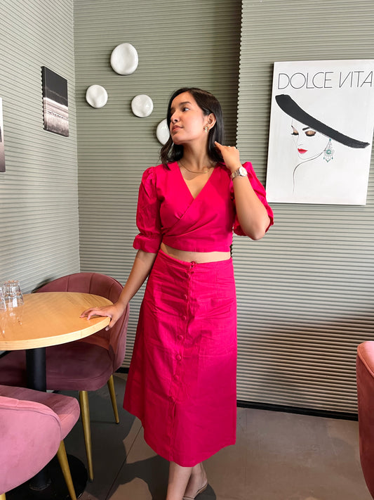 Hot Pink front button wrap skirt