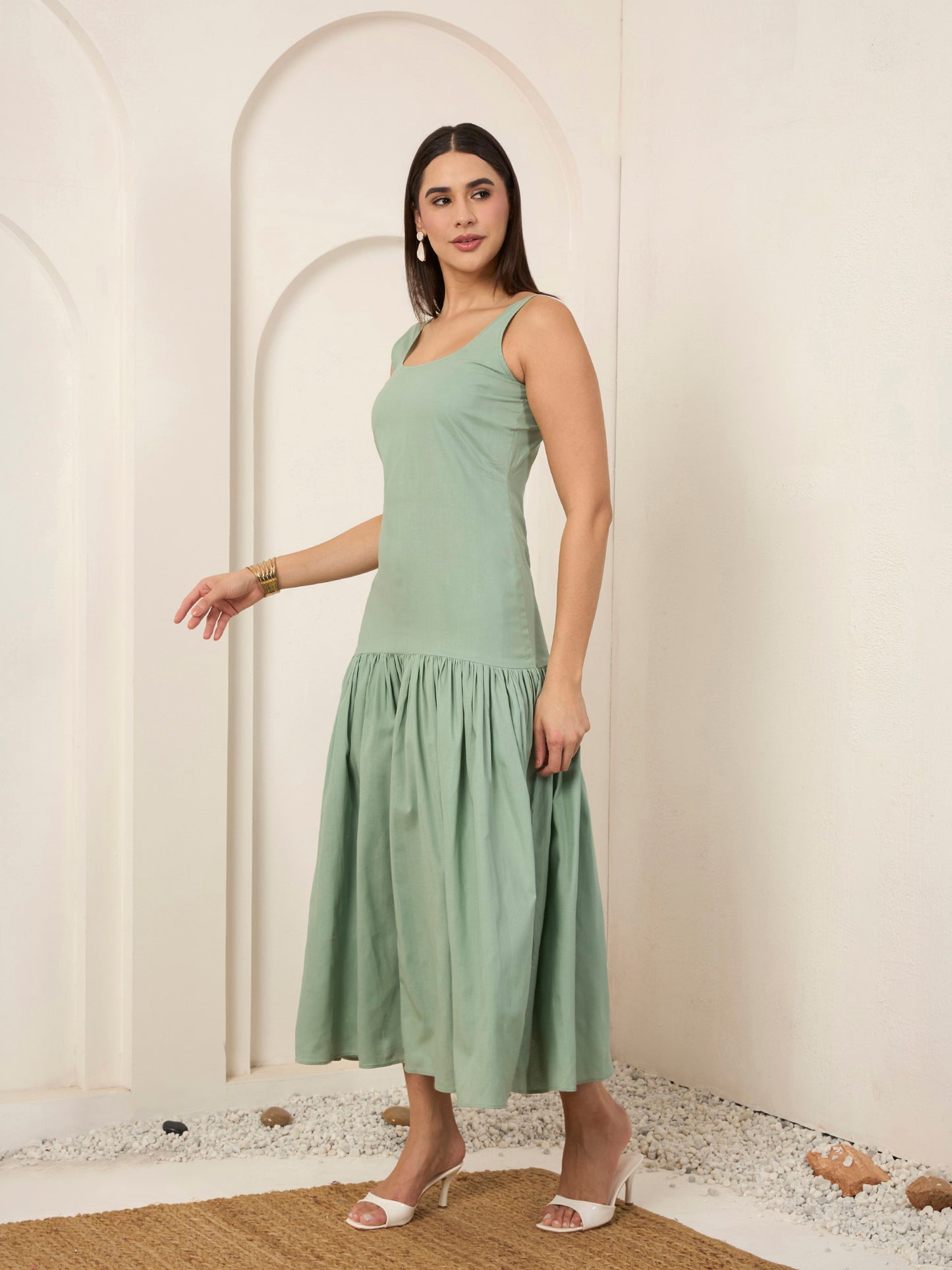 Cyan Poplin Fit & Flare Midi Dress