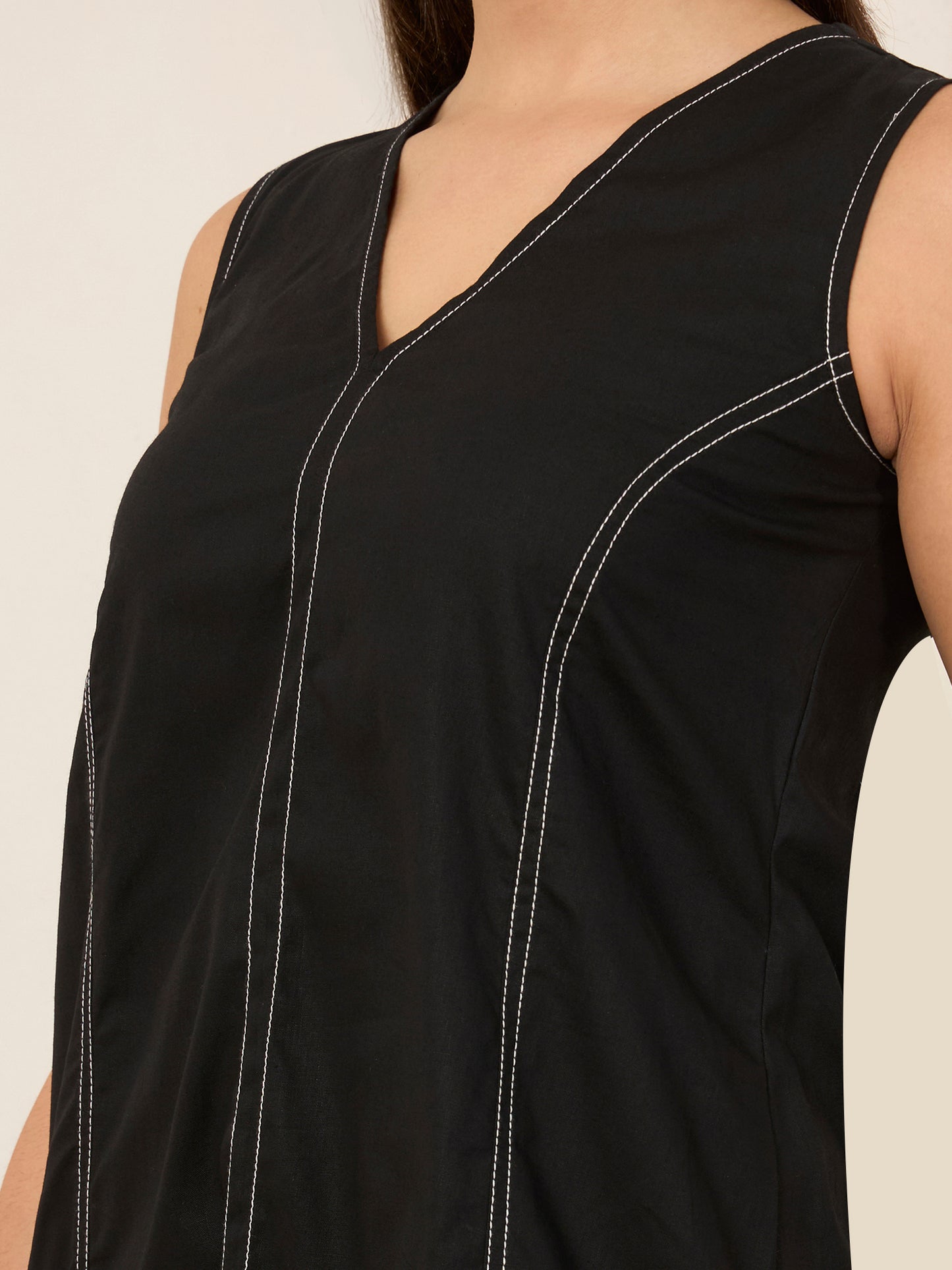 Black Contrast Thread Work Dress