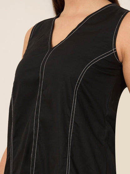 Black Contrast Thread Work Dress