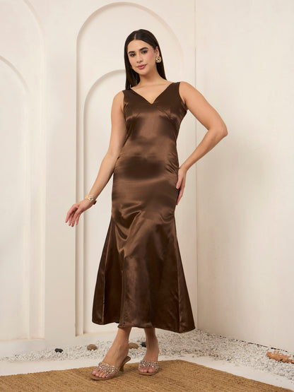 Coffee Satin Bodycon Dress