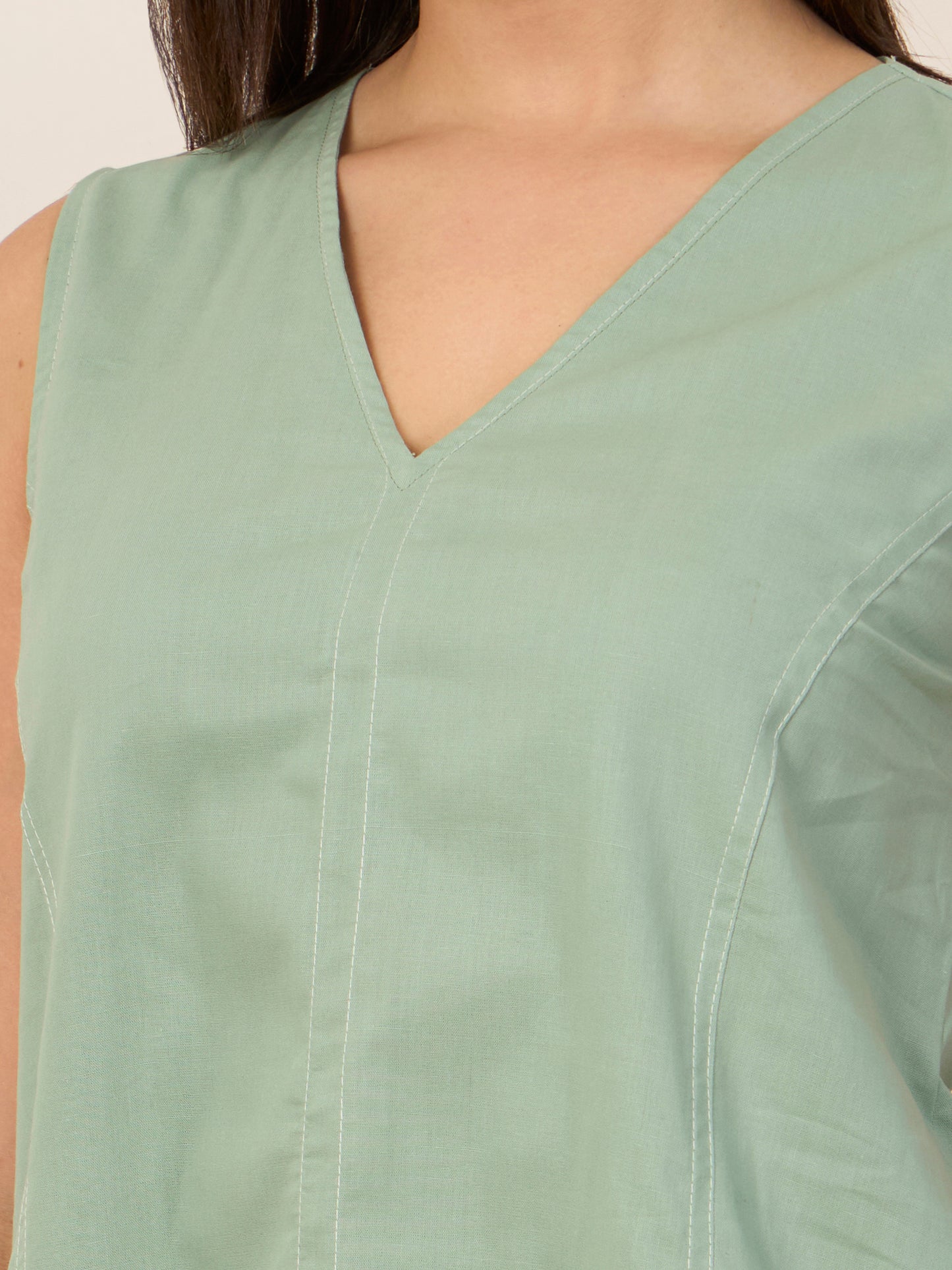 Cyan Contrast Thread Work Dress