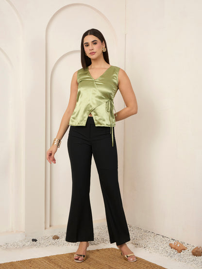 Sage Satin Warp Tie-up Top