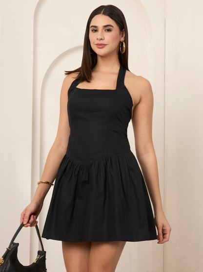Black Halter Neck Bubblegum Mini Dress