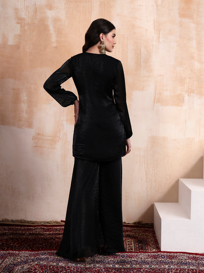 Black Fendy Embroidered Kurta with Sharara
