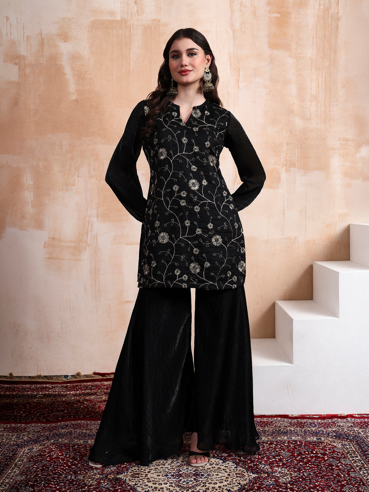 Black Fendy Embroidered Kurta with Sharara