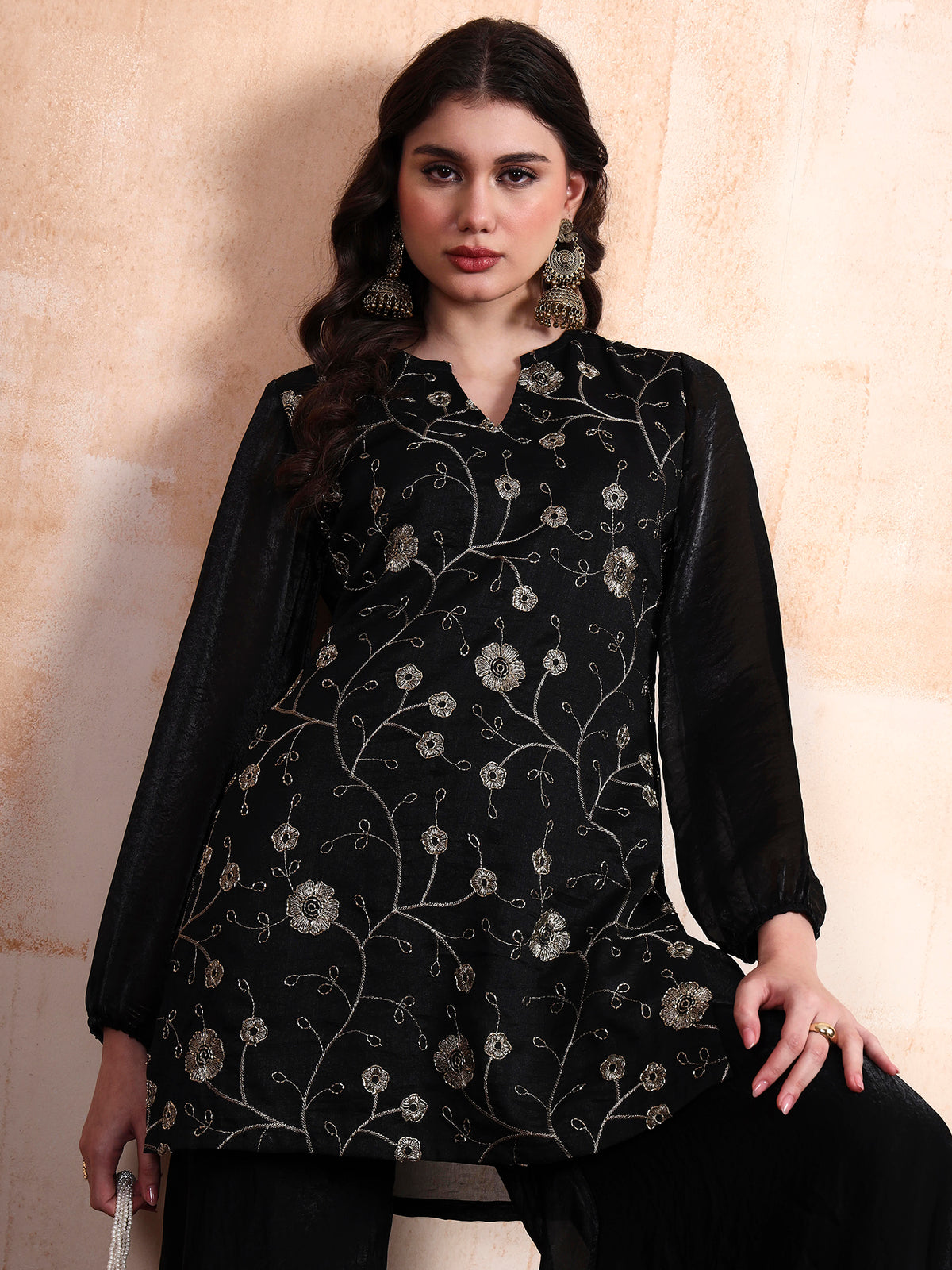 Black Fendy Embroidered Kurta with Sharara