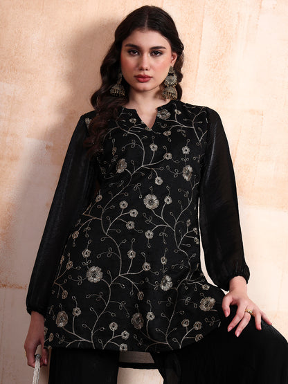 Black Fendy Embroidered Kurta with Sharara