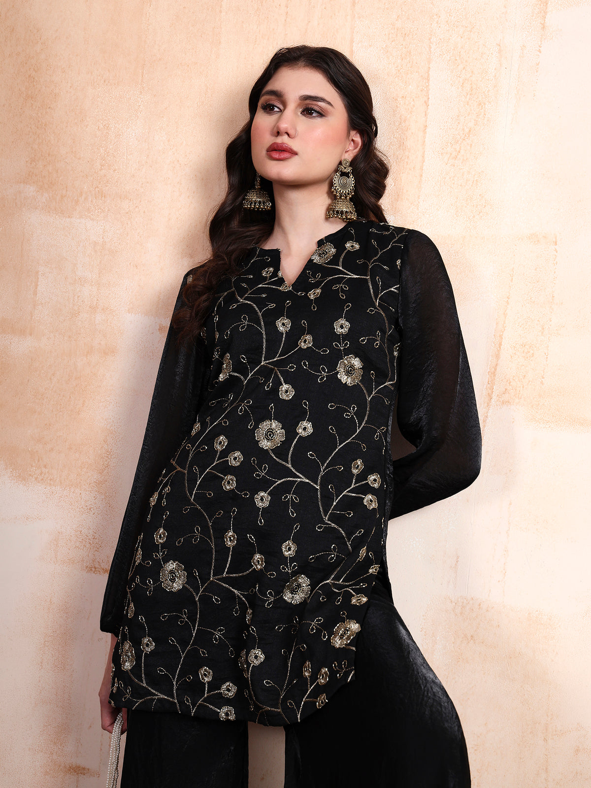 Black Fendy Embroidered Kurta with Sharara